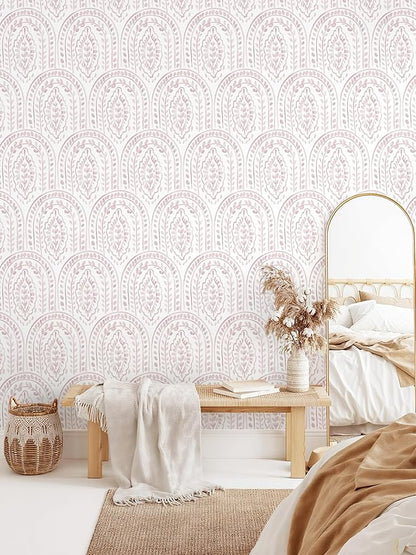EeeComing Pink Peel and Stick Wallpaper Boho Wall Paper Peel and Stick Modern Contact Paper Self Adhesive Wallpaper for Bedroom and Bathroom Removable Cabinet Shelf Liner Vinyl 17.3”X118.1”