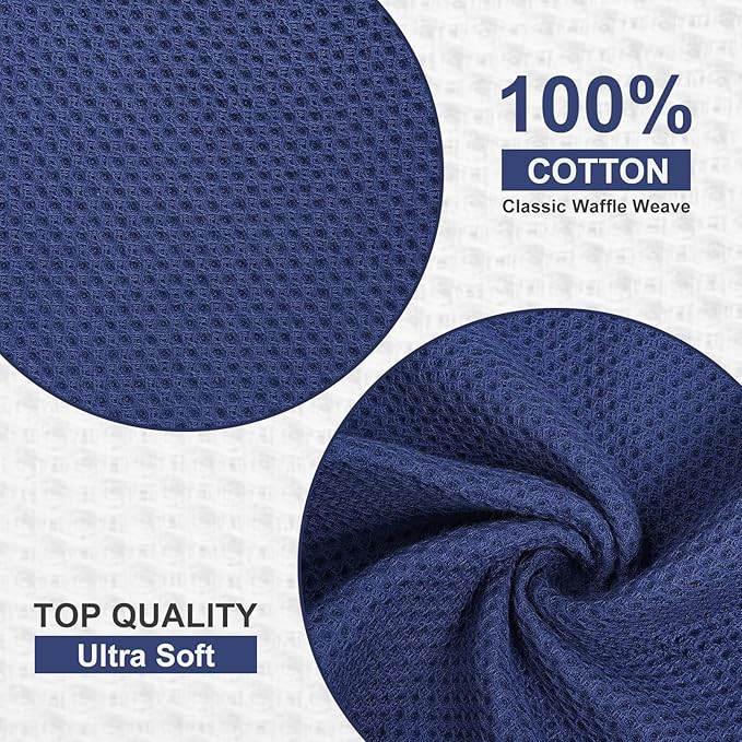 Kitinjoy 100% Cotton Kitchen Dish Cloths (12 X 12 Inches, Navy Blue), 8 Pack Waffle Weave Ultra Soft Absorbent Dish Towels for Drying Dishes Quick Drying Kitchen Towels Dish Rags