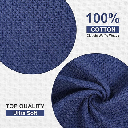 Kitinjoy 100% Cotton Kitchen Dish Cloths (12 X 12 Inches, Navy Blue), 8 Pack Waffle Weave Ultra Soft Absorbent Dish Towels for Drying Dishes Quick Drying Kitchen Towels Dish Rags