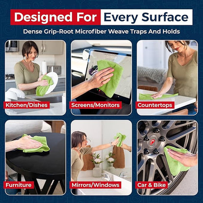USANOOKS Microfiber Cleaning Cloth Light Green - 12 Pcs 12.5"x12.5" - High Performance - 1200 Washes, Ultra Absorbent Towels Weave Grime & Liquid for Streak-Free Mirror Shine - Car Washing Cloth