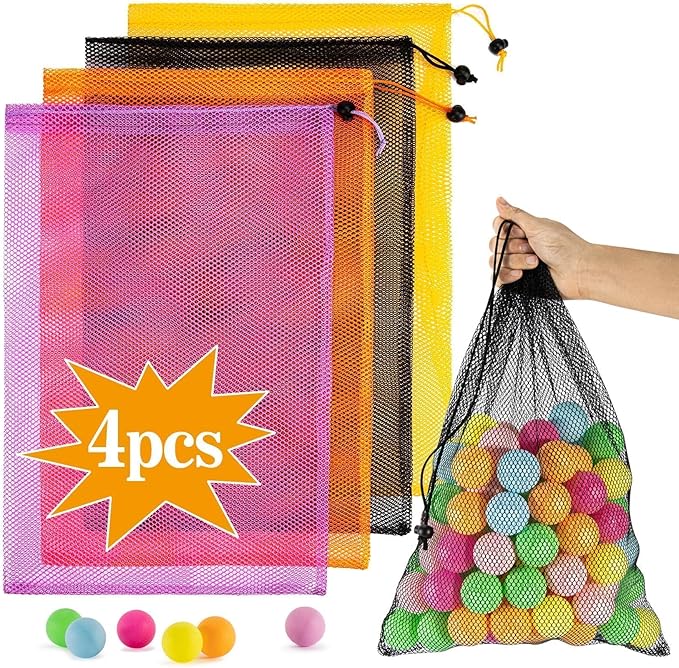 4PCS Colorful Mesh Drawstring Bag - Mesh Bag 18x12 Inch Breathable Nylon Mesh Storage Bag with Drawstring Closure Lightweight Net Organizer for Travel, Home, Gym, Daily Essentials