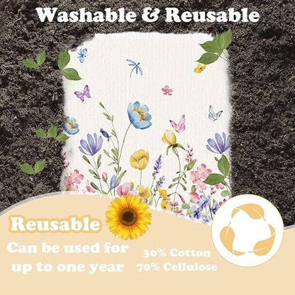 Spring Swedish Dishcloths for Kitchen, 6 Pack Floral Swedish Dish Cloths Reusable Washable Absorbent Sponge Kitchen Towels for Spring Summer Seasonal Decorations Housewarming Gifts