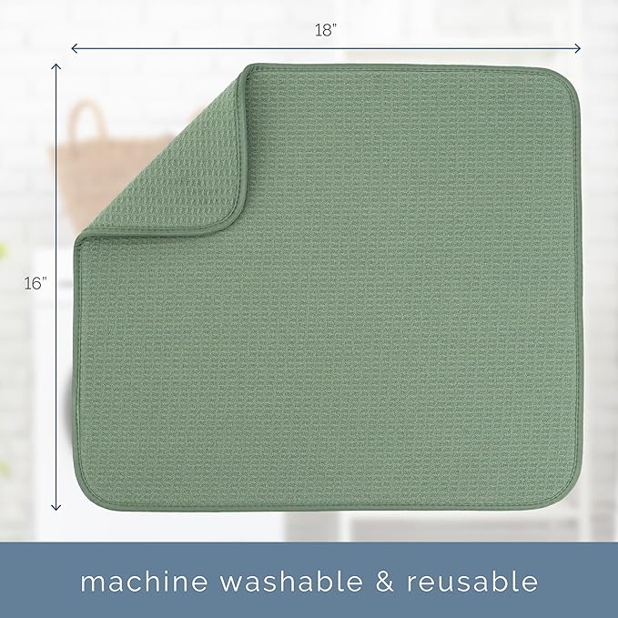 S&T INC. Dish Drying Mat, 16” x 18”, Absorbent Microfiber Kitchen Counter Mat, Dish Drying Pad for Dishes, Utensils, Pots and Pans, Large, Sage Green