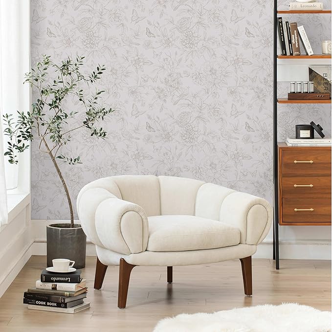 Dimoon 17.3" X 236" Peel and Stick Wallpaper Floral Contact Paper Boho Beige White Renter Friendly Natural Wall Paper Waterproof Removable Self Adhesive Wallpaper for Bedroom Livingroom Vinyl Roll
