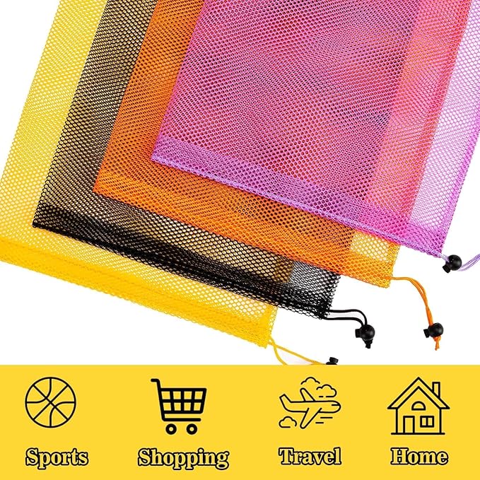 4PCS Colorful Mesh Drawstring Bag - Mesh Bag 18x12 Inch Breathable Nylon Mesh Storage Bag with Drawstring Closure Lightweight Net Organizer for Travel, Home, Gym, Daily Essentials