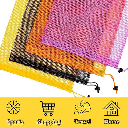 4PCS Colorful Mesh Drawstring Bag - Mesh Bag 18x12 Inch Breathable Nylon Mesh Storage Bag with Drawstring Closure Lightweight Net Organizer for Travel, Home, Gym, Daily Essentials
