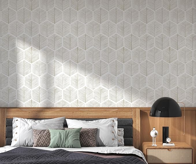 Modern Peel and Stick Wallpaper 17.3''×''787 Self Adhesive Wallpaper Boho Contact Paper Beige and White Geometric Wall Paper Removable Decorative Wallpapers for Bedroom Bathroom Cabinets Decor Vinyl