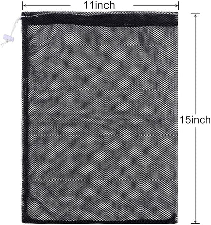 Frienda 6 Pieces Mesh Stuff Sack, 11 x 15 Inch Durable Nylon Drawstring Laundry Bag for Rinsing Beach Toys, Seashell Collecting, Mesh Bags and Travel(Black)