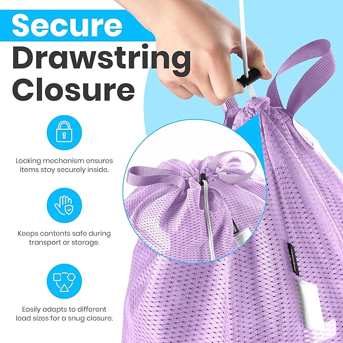 Handy Laundry Mesh Laundry Bag 24 x 36 Inches - Extra Large Heavy Duty Bag with Handles & Shoulder Strap, Breathable, Machine Washable for Dorm, Travel, Bedding & Storage - Purple