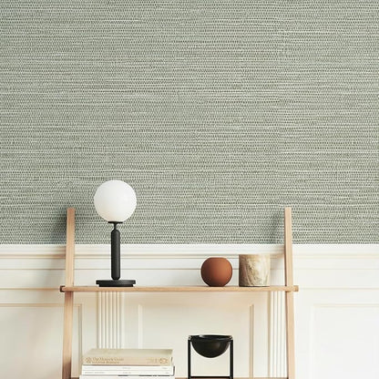 Simon&Siff Green Textured Grasscloth Peel and Stick Wallpaper 17.7"x394" Neutral Faux Grassweave Wallpaper Waterproof Self Adhesive Removable Wallpaper Mural for Home Decor Bedroom Kitchen Cabinet