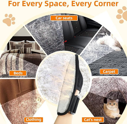 Pet Hair Removal Glove for Cats & Dogs, Patented Adjustable Strap, Reusable Five-Finger Grooming Glove with Secure Non-Slip Fit for Couch, Carpet, Clothing & Car Seat, 2 Pcs