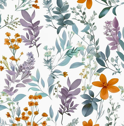 Blue Purple Leaf Wallpaper Peel and Stick,Vintage Floral Contact Paper 17.5" x 393",Thick Botanical Wall Paper Self Adhesive Removable Waterproof for Room Bedroom Walls Shelf Cabinet Table Decor