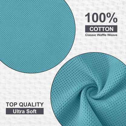 Kitinjoy 100% Cotton Kitchen Dish Cloths (12 X 12 Inches, Lake Blue), 6 Pack Waffle Weave Ultra Soft Absorbent Dish Towels for Drying Dishes Quick Drying Kitchen Towels Dish Rags