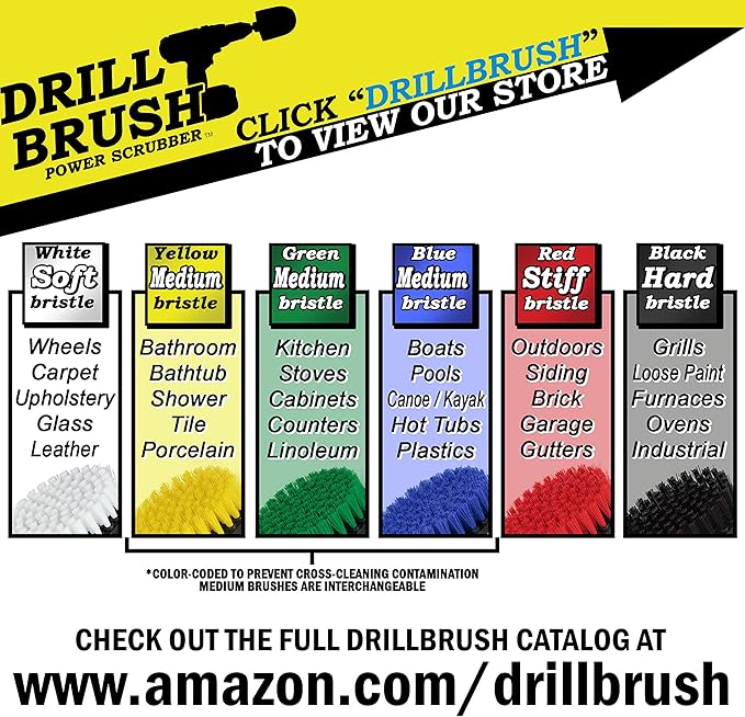 Drill Brush Attachments for Cleaning Carpet, Chairs, Seats, Wheels, Vinyl, Bathroom, Bathtubs, Shower, Tile, Grout, Trucks, Boats - Drill Brush for Car Detailing - Car Detailing Kit Interior Cleaner