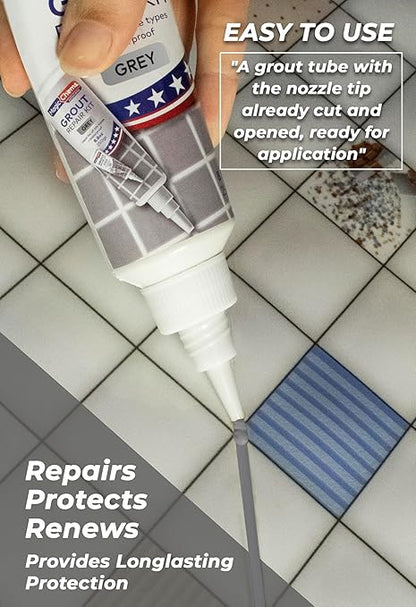 Tile Grout Repair, Grey 8.8 oz/250gr. Fast Drying Grout Repair Kit, Grout Filler Tube Repair Kit, Tile Grout Paint, Grout Sealer Restore and Renew Bathroom Floor, Tile Gaps, Joints, Lines