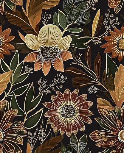 Laatse Boho Wallpaper Peel and Stick Dark Floral Wallpaper for Cabinet Vintage Contact Paper Waterproof Self Adhesive Removable Modern Wall Paper for Bedroom Stair Bathroom 17.5in x393in