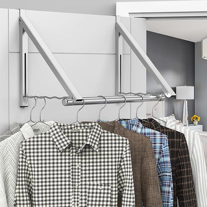 Hleelomi Clothes Drying Rack for Laundry Room Organization,Foldable Over The Door Drying Racks for Saving Space, Silver 2 Racks and A Rod