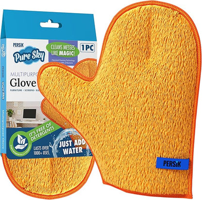 persik Pure-Sky Microfiber Glove Dusting Mitt - Ultra Microfiber Cleaning Cloth Glove - JUST ADD Water No Detergents Needed - Use for Cleaning Furniture, Home
