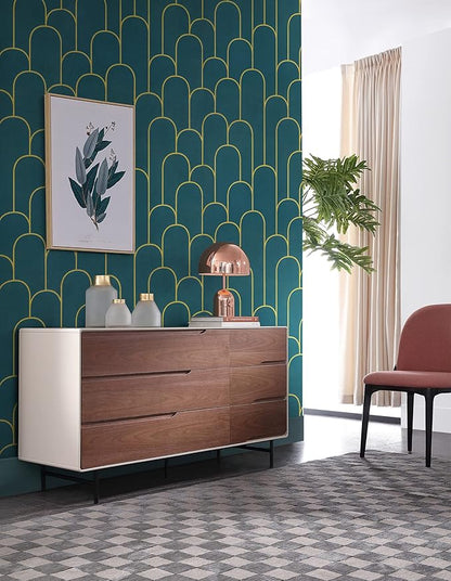 Yasinet Peel and Stick Wallpaper Green and Gold Wallpaper Dark Green Contact Paper Modern Geometric Removable Self Adhesive Wall Paper for Bedroom/Cabinet Waterproof for Bathroom Vinyl 197" x 17.3"