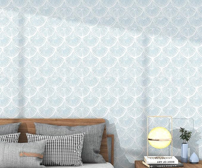 Modern Peel and Stick Wallpaper 17.3''×197'' Self Adhesive Wallpaper Blue and White Decorative Contact Paper Boho Removable Wall Paper for Bedroom Waterproof Wallpapers Bathroom Cabinets Decor Vinyl