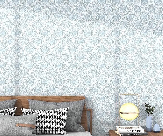 Modern Peel and Stick Wallpaper 17.3''×393'' Self Adhesive Wallpaper Blue and White Decorative Contact Paper Boho Removable Wall Paper for Bedroom Waterproof Wallpapers Bathroom Cabinets Decor Vinyl