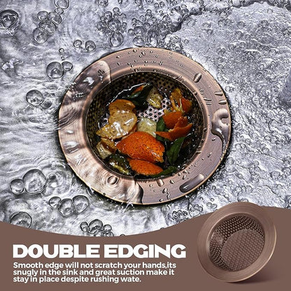 Retisee 2 Pcs Sink Strainer Stainless Steel Kitchen Sink Drain Strainer Basket Cover Mesh Hair Food Catcher, Large Wide Rim of 4.4 Diameter(Red Bronze)