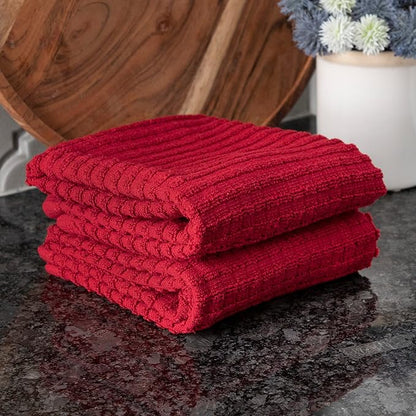 Ritz Royale Collection 100% Combed Terry Cotton, Highly Absorbent, Oversized, Kitchen Towel Set, 28" x 18", 2-Pack, Solid Paprika Red