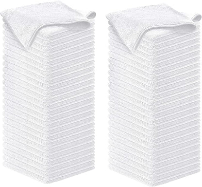 USANOOKS Microfiber Cleaning Cloth - White - 100Pcs (12.5x12.5 inch) High Performance - 1200 Washes, Ultra Absorbent Car Towel Traps Grime & Liquid for Streak-Free Mirror Shine - Car Washing Cloth