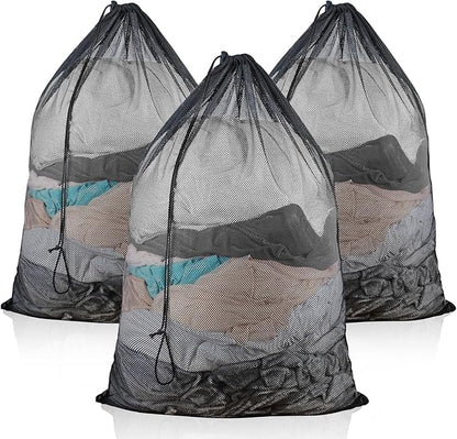 3 Pack Large Mesh Laundry Bag, 24 x 36 Inch Mesh Wash Bag with Drawstring Closure, Delicates Bag for Washing Machine - Perfect for College Dorms, Travel, Laundromats, Apartments (Black)