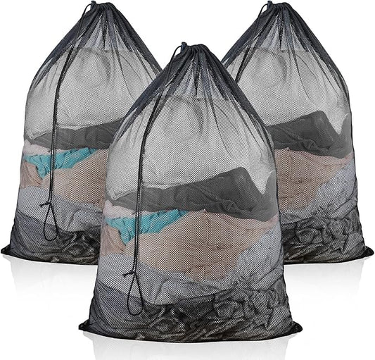 3 Pack Large Mesh Laundry Bag, 24 x 36 Inch Mesh Wash Bag with Drawstring Closure, Delicates Bag for Washing Machine - Perfect for College Dorms, Travel, Laundromats, Apartments (Black)