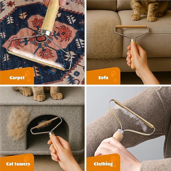 Pet Hair Remover – Multi Fabric Edge Carpet Rake Scraper with Rust-Resistant Copper Blade – Cat and Dog Hair Remover for Couch, Rugs, Car & Furniture (2 Pack)