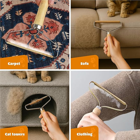 Pet Hair Remover – Multi Fabric Edge Carpet Rake Scraper with Rust-Resistant Copper Blade – Cat and Dog Hair Remover for Couch, Rugs, Car & Furniture (2 Pack)