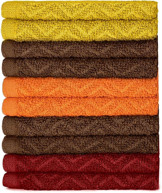 DecorRack 10 Pack 100% Cotton Dish Cloth, Luxurious Soft, 12 x 12 inch Ultra Absorbent, Machine Washable Premium Quality Kitchen Towels, Rustic Colors (10 Pack)
