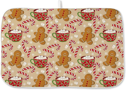 Christmas Dish Drying Mats 18x24 Inch Candy Cane Snowflake Gingerbread Man Drying Mats Xmas Winter Holiday Kitchen Decor Absorbent Drying Pad Rack Drainer Mats for Kitchen Dining Room Counter