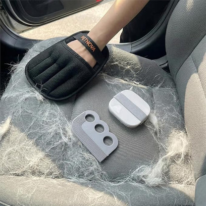 Pet Hair-Removal Glove for Car: Deep Embedded Hair Removal Kit for Car Seats Mats Trunk - Includes 2 Gloves Carpet Rake & Reusable Lint Roller