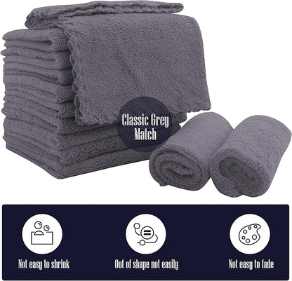 16 Pack Baby Washcloths - Luxury Coral Fleece - Extra Absorbent and Soft Wash Clothes for Newborns, Infants and Toddlers - Suitable for Sensitive Skin and New Born - Baby Shower - Grey, 10x10 Inch