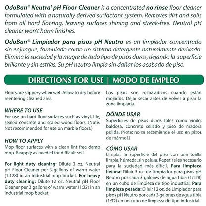 OdoBan Professional Series Neutral pH No Rinse Floor Cleaner Concentrate, Made in the USA, 2 Gallons