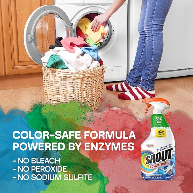 Shout Advanced Laundry Stain Remover Gel for Clothes Laundry, Breaks Down Stubborn, Dried-in, and Tough Stains, 22oz Spray, Pack of 3 (Packaging May Vary)