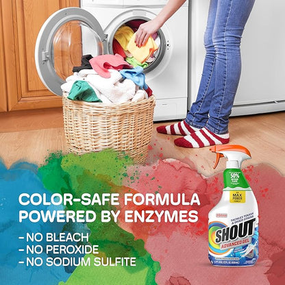 Shout Advanced Laundry Stain Remover Gel for Clothes Laundry, Breaks Down Stubborn, Dried-in, and Tough Stains, 22oz Spray, Pack of 3 (Packaging May Vary)