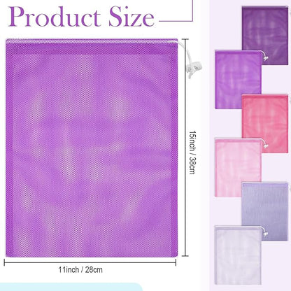 Frienda 6 Pieces Mesh Stuff Sack, 11 x 15 Inch Durable Nylon Drawstring Laundry Bag for Rinsing Beach Toys, Seashell Collecting, Mesh Bags for Travel(Gradient Purple)