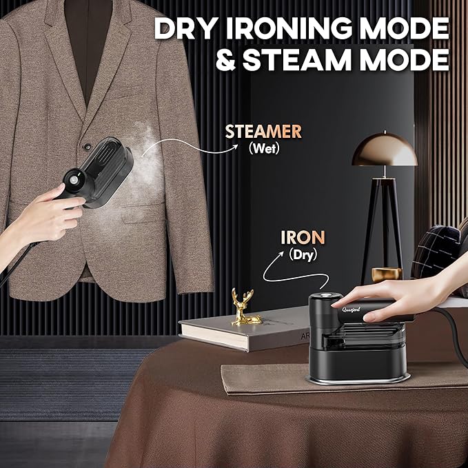 Travel Steamer for Clothes Small Iron - 1000W Portable Steamer & Mini Iron,10s Fast Heat, Handheld Mini Steamer with 8FT Cord, Foldable Handle, Travel, College Dorm & Home Essentials (Black)