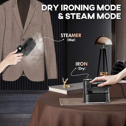 Travel Steamer for Clothes Small Iron - 1000W Portable Steamer & Mini Iron,10s Fast Heat, Handheld Mini Steamer with 8FT Cord, Foldable Handle, Travel, College Dorm & Home Essentials (Black)