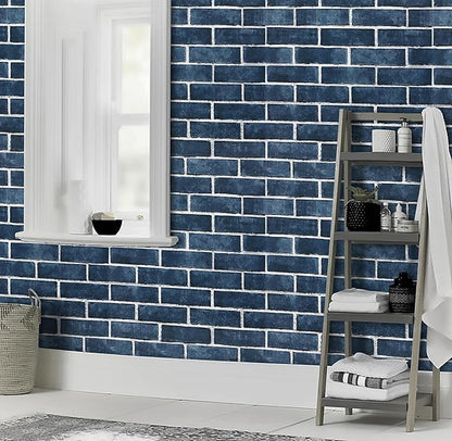 HeloHo 196.8"X17.7" Navy Blue Brick Wallpaper Peel and Stick Self-Adhesive Removable Brick 3D Textured Wall Paper for Kitchen Backsplash Living Room Bedroom Decor