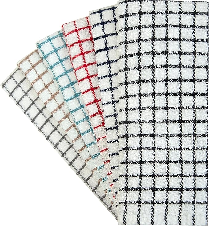 Bumble Kitchen Towels (6 Pack) | 16” x 28” | 100% Cotton Kitchen Towels | 385 GSM | Soft, Highly Absorbent & Durable Dish Towels for Kitchen | Multicoloured Checked