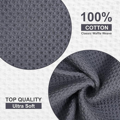 Kitinjoy 100% Cotton Kitchen Dish Cloths (12 X 12 Inches, Dark Grey), 12 Pack Waffle Weave Ultra Soft Absorbent Dish Towels for Drying Dishes Quick Drying Kitchen Towels Dish Rags