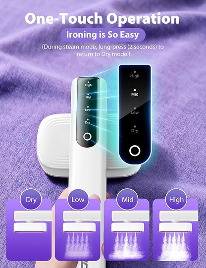 Travel Steamer for Clothes with 180 ml Water Tanks,15s Fast Heat-up,24 g/min Strong Steam Performance, Portable Garment Steamer with Touch Control, LED Display, Steam Iron(White And Purple