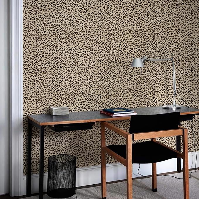 JiffDiff Leopard Print Peel and Stick Wallpaper, Waterproof Removable Self Adhesive Textured Wall Paper, Yellow Unique Funky Cheetah Contact Paper for Bedroom and Bathroom 120"X17.3"(14.4 sq. ft)