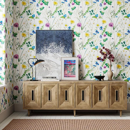 GloryTik Floral Peel and Stick Wallpaper,Modern Garden Removable Self Adhesive Waterproof Nursery Contact Paper for Bedroom Bathroom Cabinets Decor Vinyl 17.3" X 400"