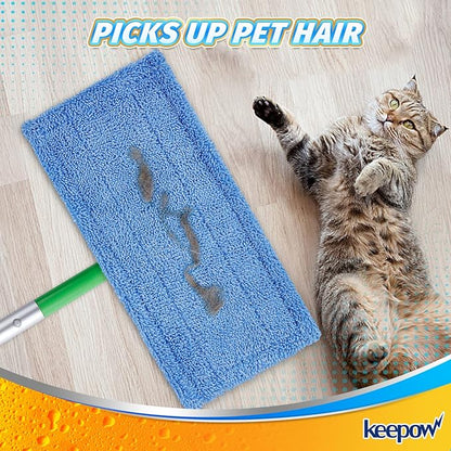 Reusable Mop Pad (UP to 100X) for Swiffer Sweeper Mop, 4 Pack 12.5'' Microfiber Mop Pad Refill Washable for Hard Floor Baseboard Cleaning, Wet/Dry Cleaning Pad