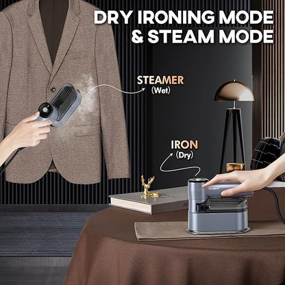 Travel Steamer for Clothes Small Iron - 1000W Portable Steamer & Mini Iron,10s Fast Heat, Handheld Mini Steamer with 8FT Cord, Foldable Handle, Travel, College Dorm & Home Essentials (Blue)